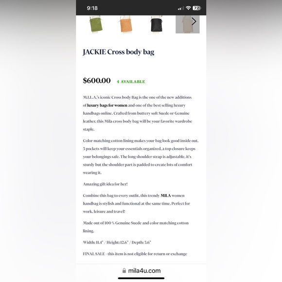 M.I.L.A “Jackie” crossbody leather handbag - color Nude - like new condition - Picture 15 of 16